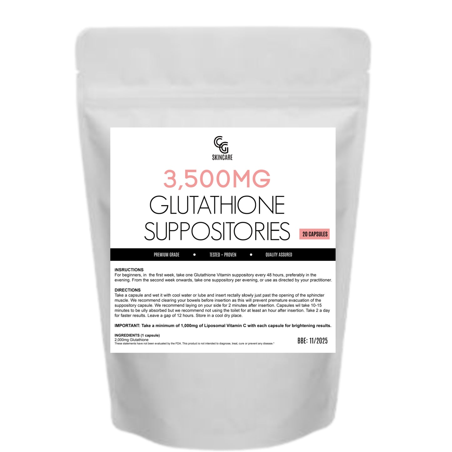 3500mg Glutathione Vitamin Rectal Suppositories (20)