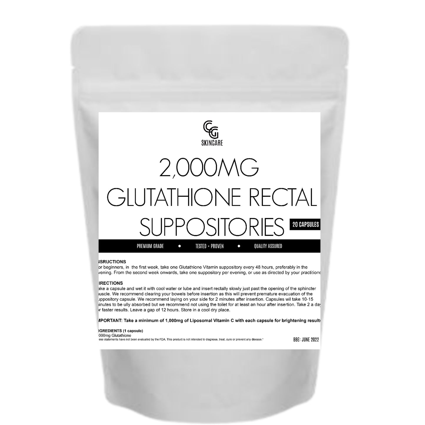 2000mg Glutathione Vitamin Rectal Suppositories (20) - Starter Pack